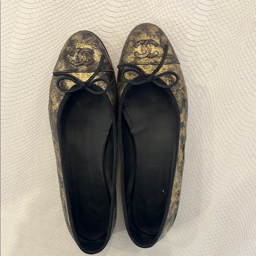 Chanel Gold Ballet Flats